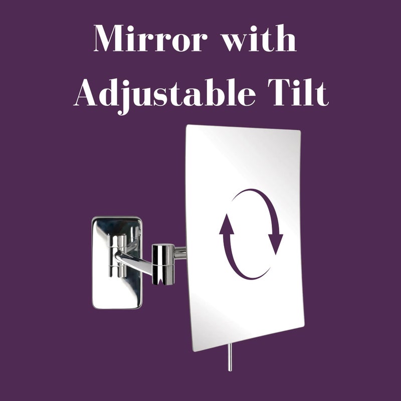 JERDON Wall Mount Makeup Mirror with 5X Magnification - 8.75â€ x 6.5â€ Rectangular Mirror Extends 14â€ â€“ Chrome Finish â€“ Model JRT695C - Image 5